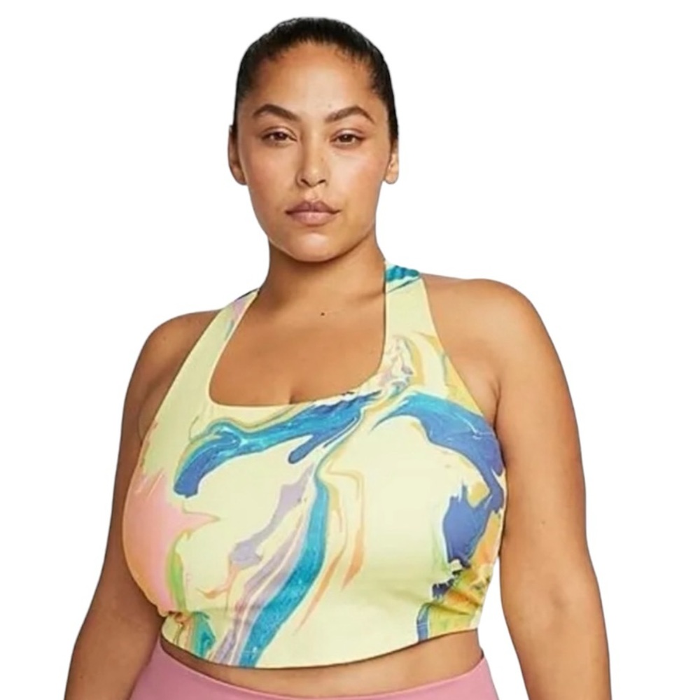 Nike Aurora Marble Print Cross Back Cropped Tank Sports Bra Dri-FIT Size…